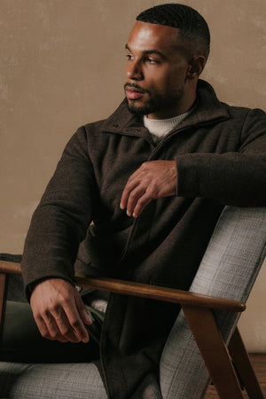 Herringbone Funnel Neck Overcoat in Mocha - TAILORED ATHLETE - USA