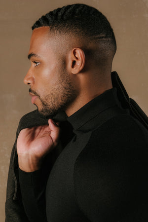 Extra Fine Merino Wool Roll Neck Sweater in Black - TAILORED ATHLETE - USA