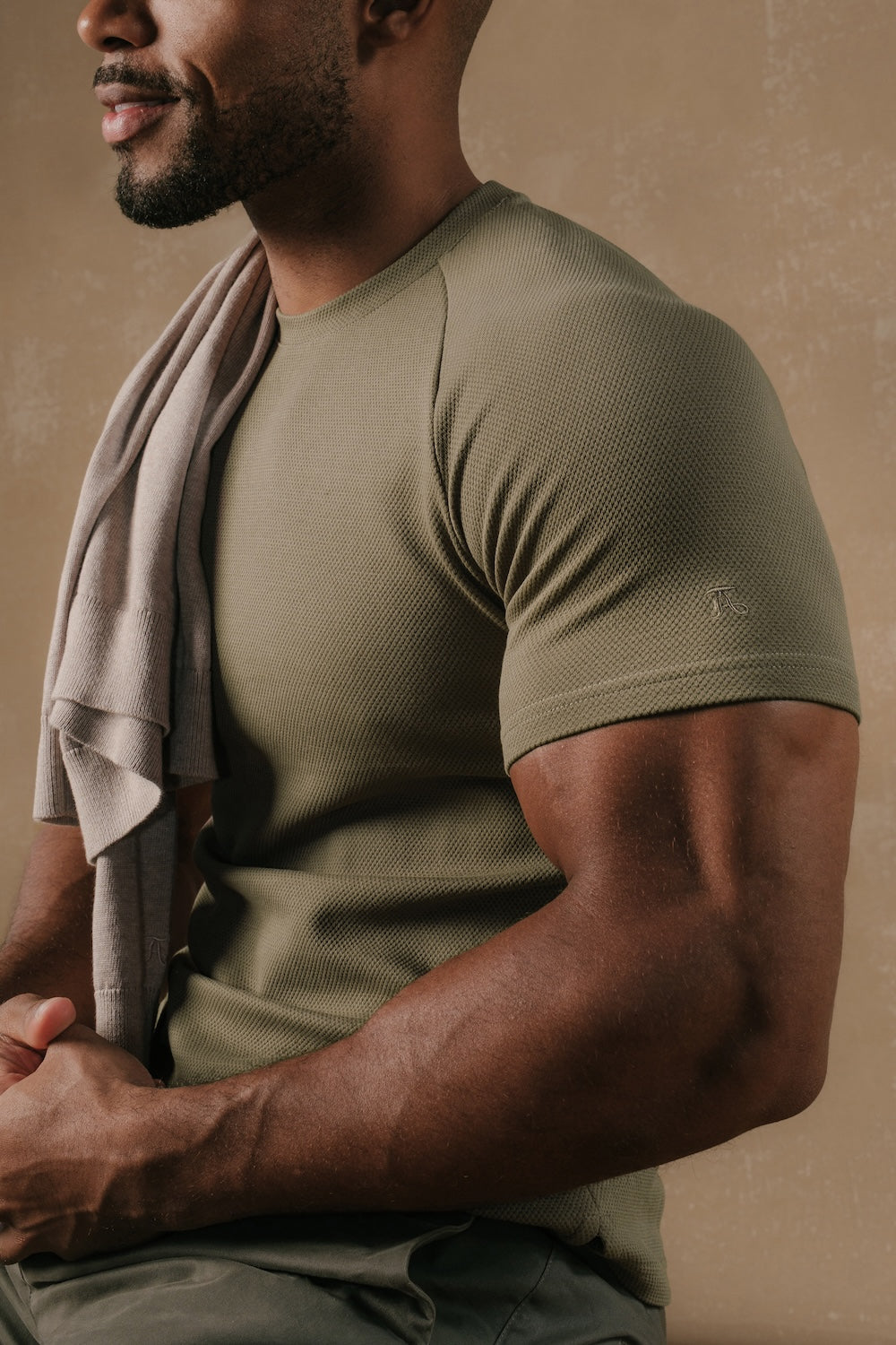 Textured Jersey T-Shirt in Khaki - TAILORED ATHLETE - USA
