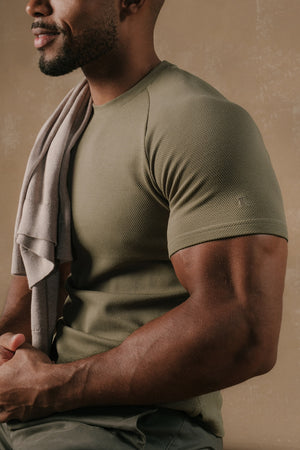 Textured Jersey T-Shirt in Khaki - TAILORED ATHLETE - USA