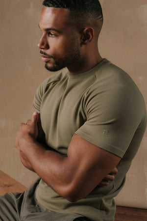 Textured Jersey T-Shirt in Khaki - TAILORED ATHLETE - USA