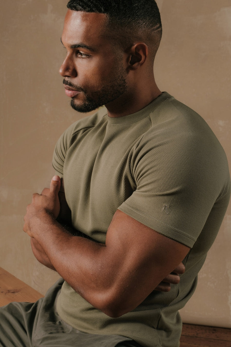Textured Jersey T-Shirt in Khaki - TAILORED ATHLETE - USA