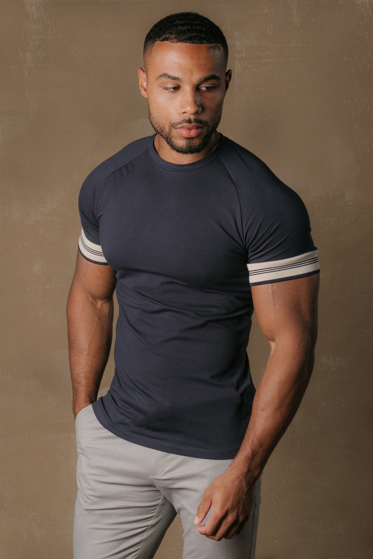 Tipped Fashion Fit T-Shirt in Navy and Stone - TAILORED ATHLETE - USA