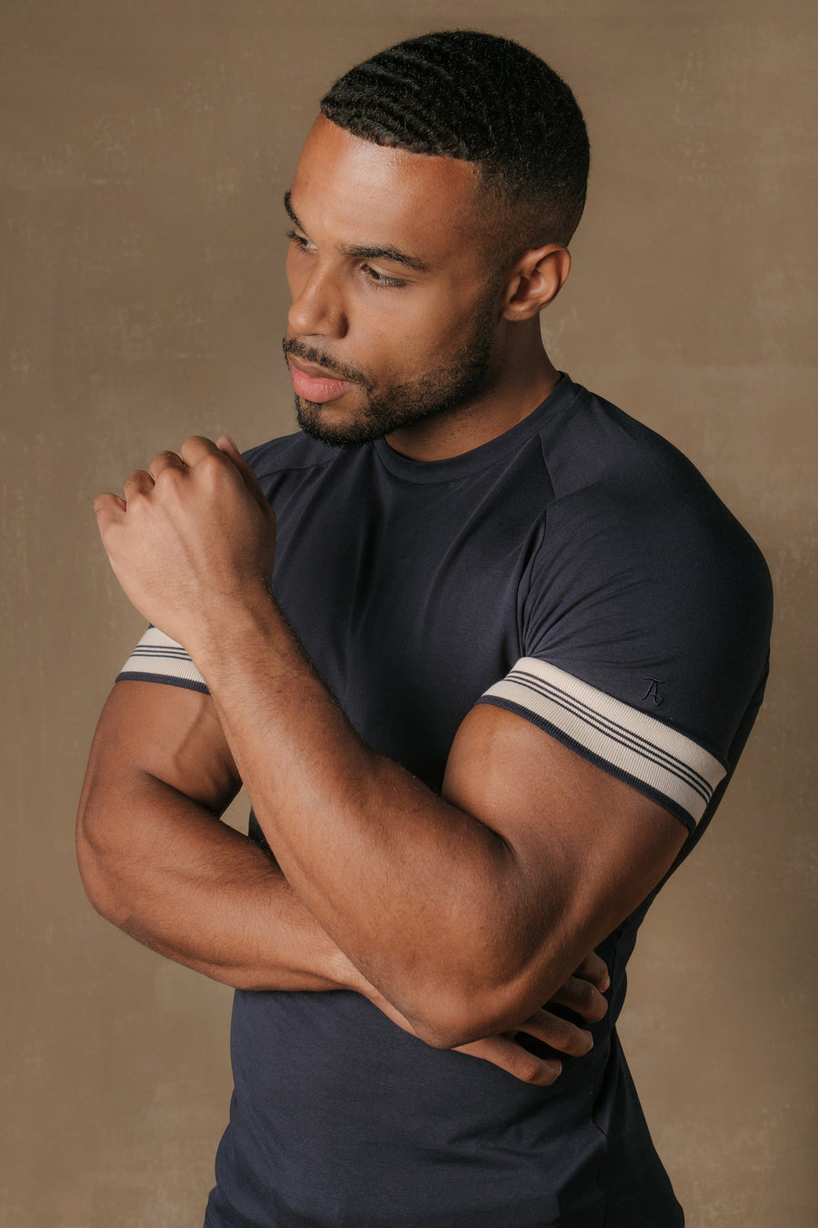 Tipped Fashion Fit T-Shirt in Navy and Stone - TAILORED ATHLETE - USA