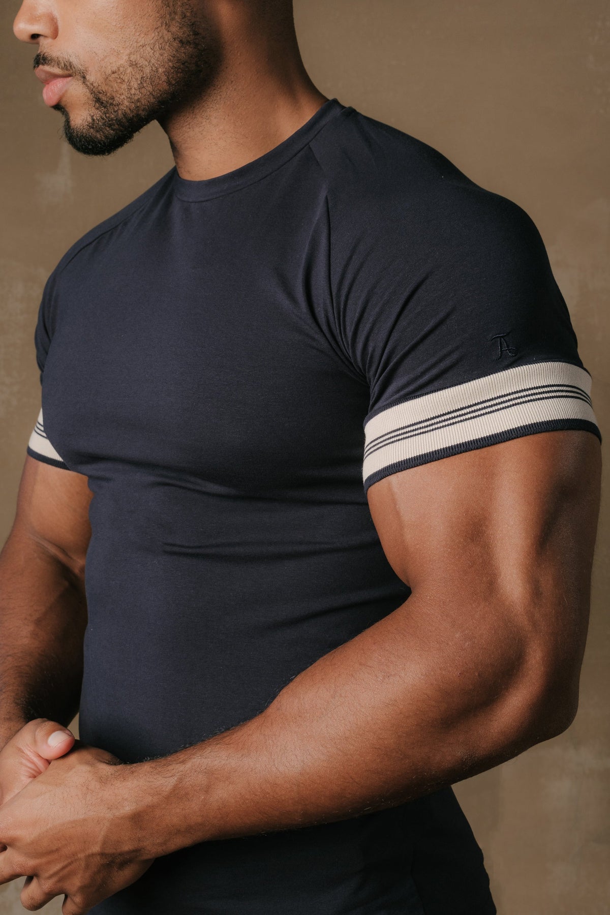 Tipped Fashion Fit T-Shirt in Navy and Stone - TAILORED ATHLETE - USA