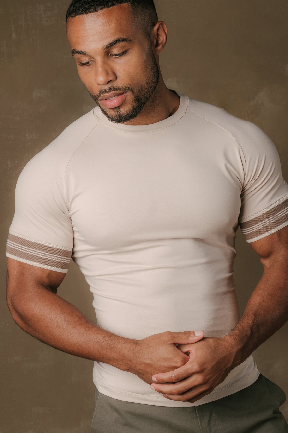 Tipped Fashion Fit T-Shirt in Stone and Mocha - TAILORED ATHLETE - USA