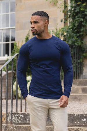Athletic Fit Long Sleeve T-Shirt in Navy - TAILORED ATHLETE - USA