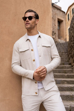 Linen Blend Pocket Overshirt in Stone - TAILORED ATHLETE - USA