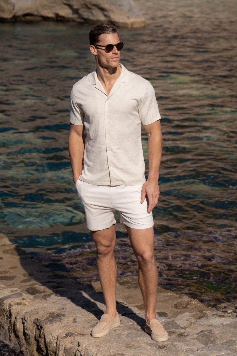 Linen Blend Cuban Collar Shirt in Stone - TAILORED ATHLETE - USA