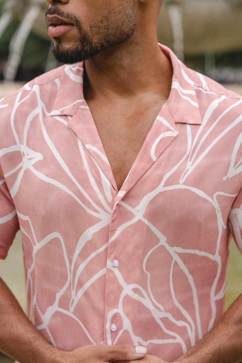 Printed Shirt in Pink Linear Fauna - TAILORED ATHLETE - USA