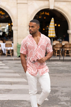 Printed Shirt in Pink Linear Fauna - TAILORED ATHLETE - USA