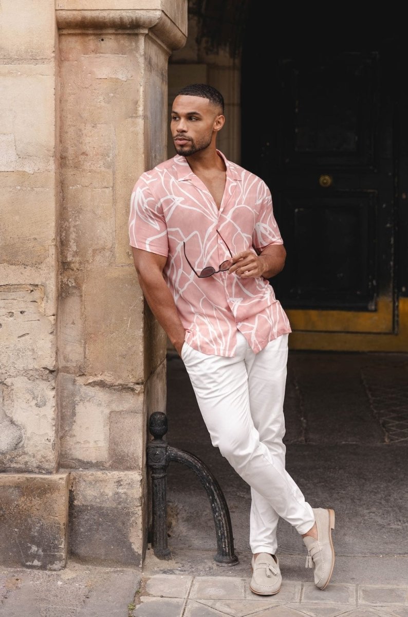 Printed Shirt in Pink Linear Fauna - TAILORED ATHLETE - USA