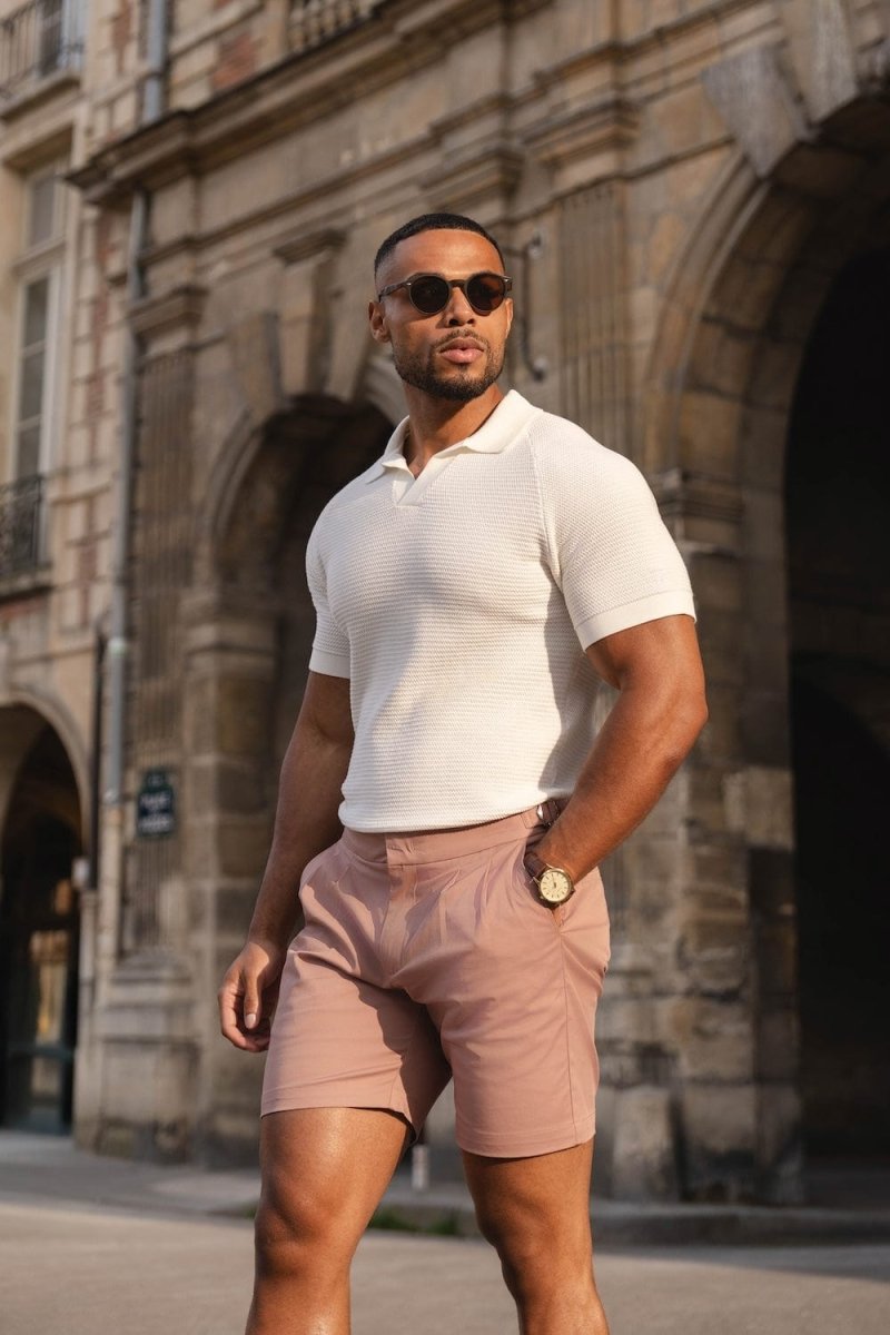 Smart Pleated Cotton Side Adjust Short in Dusky Pink - TAILORED ATHLETE - USA