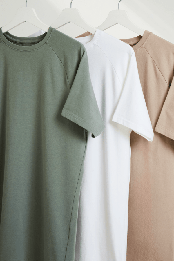 3 Pack Athletic Fit Crew Neck T-Shirt in Sage/ White/ Sand