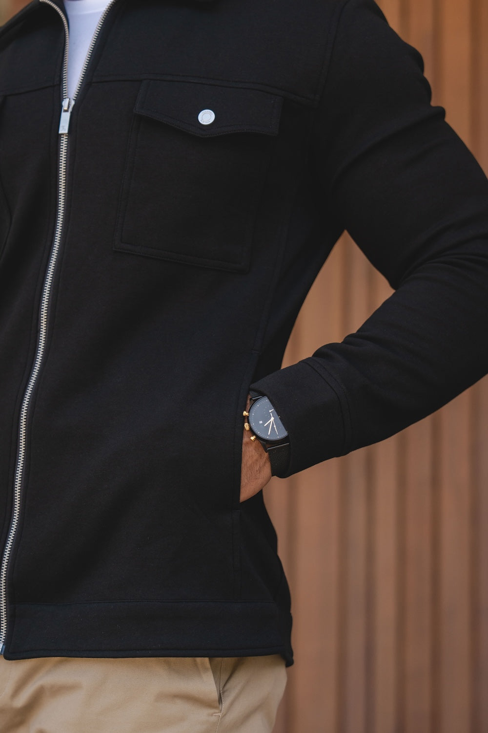 Interlock Zip Through Shacket in Black - TAILORED ATHLETE - USA