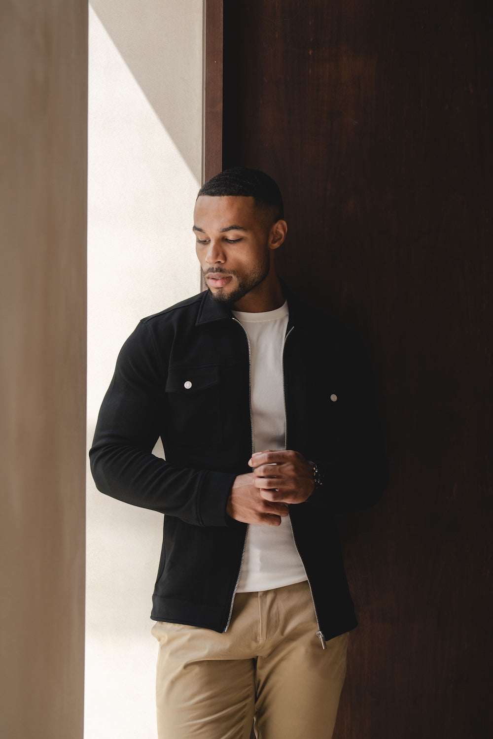 Interlock Zip Through Shacket in Black - TAILORED ATHLETE - USA