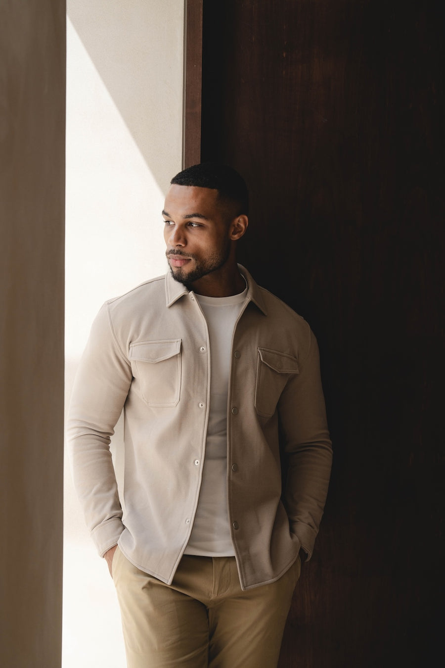 Soft Brushed Overshirt in Stone - TAILORED ATHLETE - USA