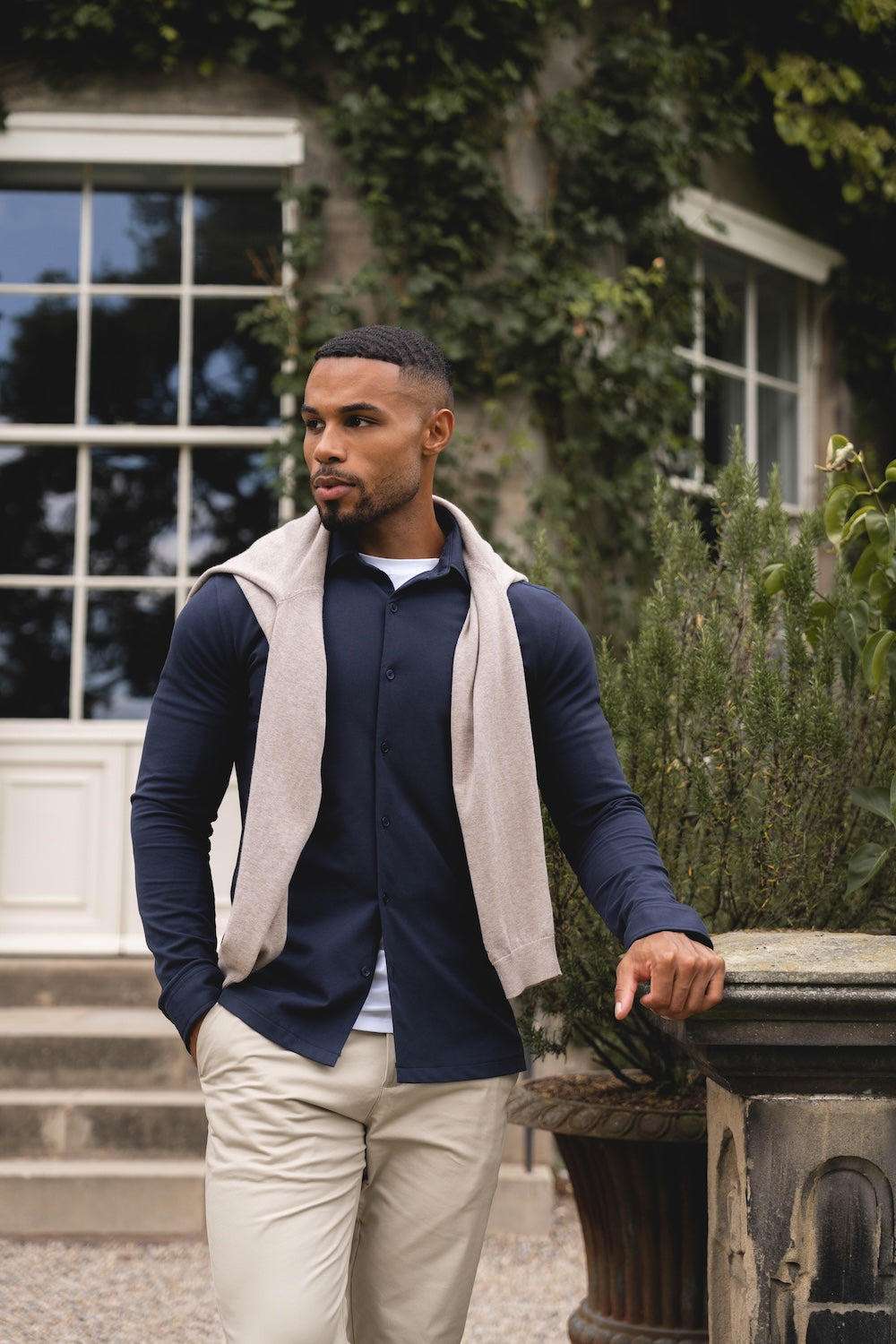 Textured Jersey Shirt in Navy - TAILORED ATHLETE - USA