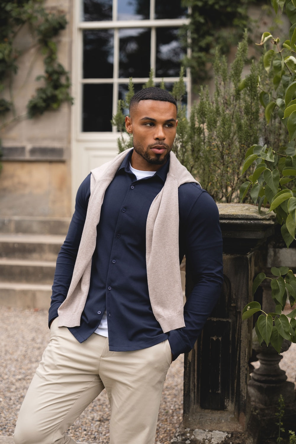 Textured Jersey Shirt in Navy - TAILORED ATHLETE - USA