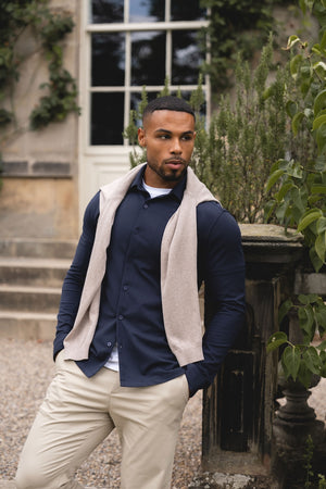 Textured Jersey Shirt in Navy - TAILORED ATHLETE - USA