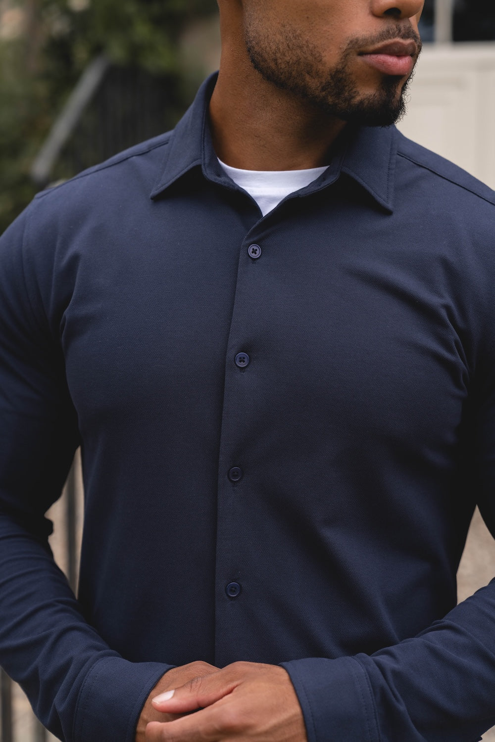 Textured Jersey Shirt in Navy - TAILORED ATHLETE - USA