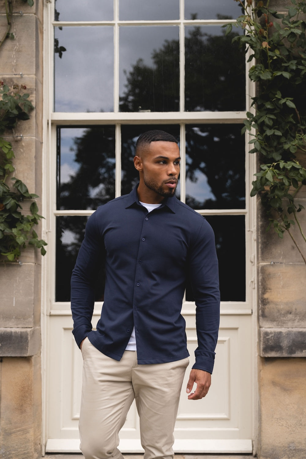 Textured Jersey Shirt in Navy - TAILORED ATHLETE - USA