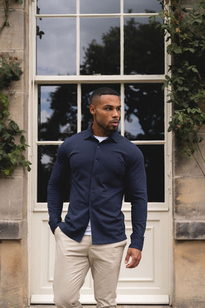 Textured Jersey Shirt in Navy - TAILORED ATHLETE - USA