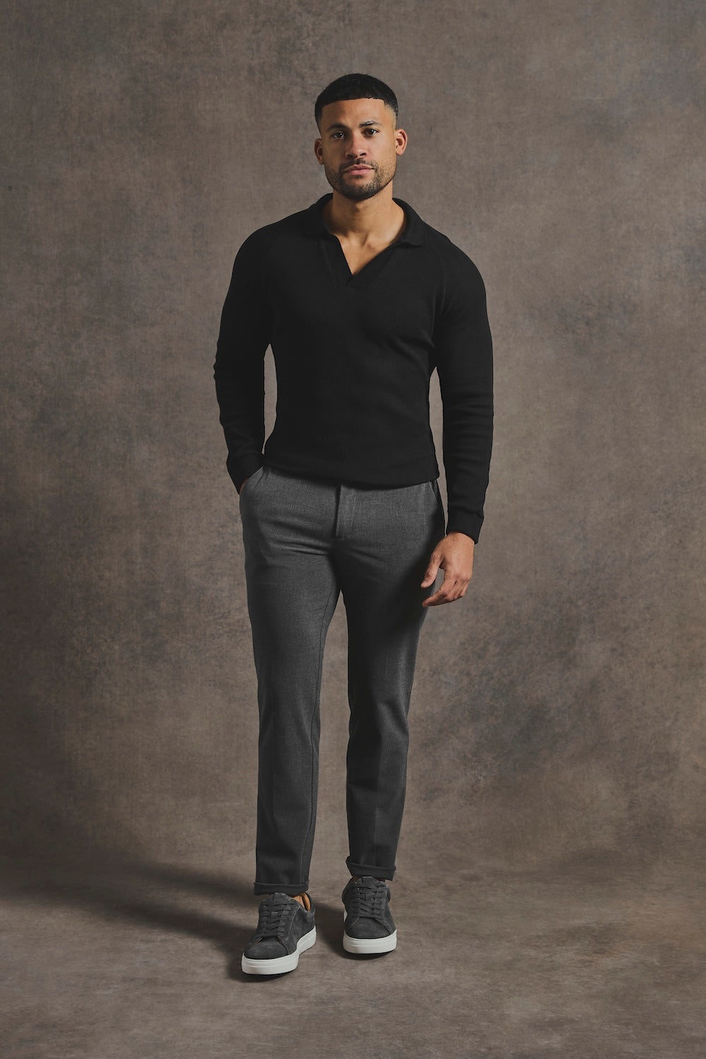 Textured Buttonless Polo Shirt in Black - TAILORED ATHLETE - USA