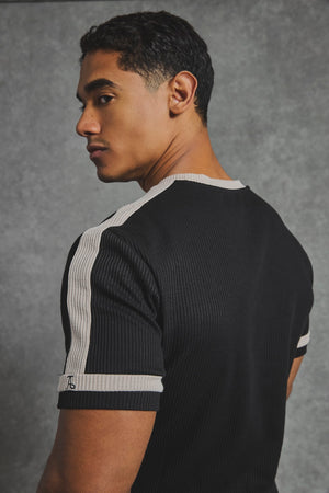 Textured Colour Blocked T-Shirt in Black and Stone - TAILORED ATHLETE - USA