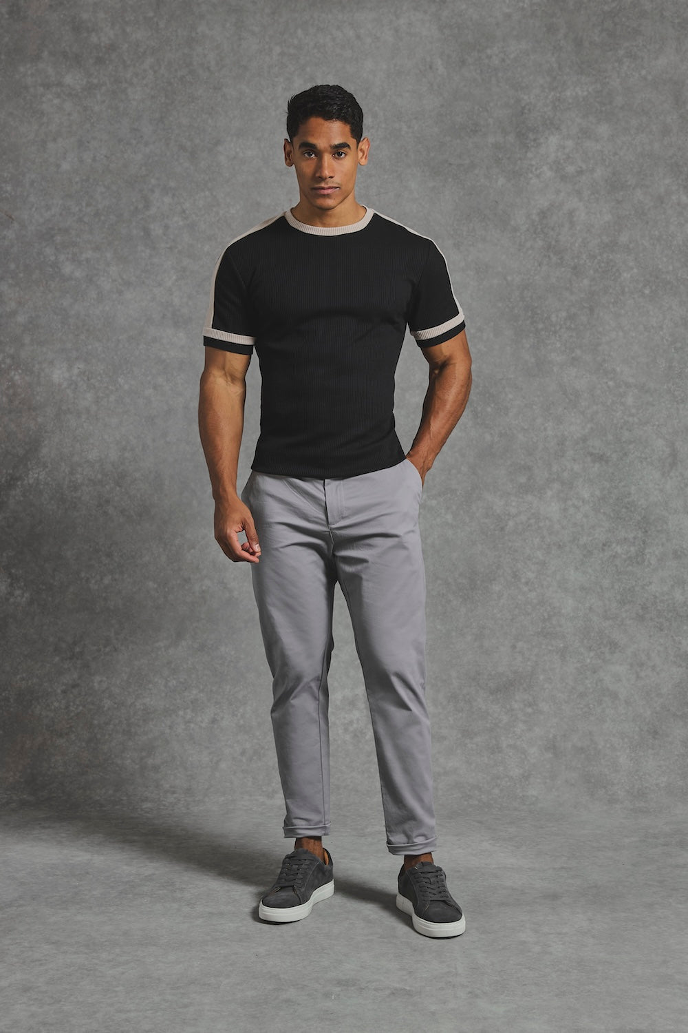 Textured Colour Blocked T-Shirt in Black and Stone - TAILORED ATHLETE - USA
