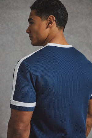 Textured Colour Blocked T-Shirt in Navy and White - TAILORED ATHLETE - USA
