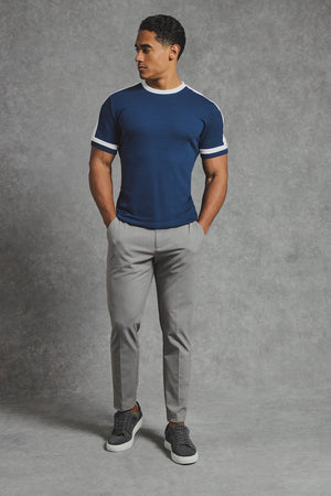 Textured Colour Blocked T-Shirt in Navy and White - TAILORED ATHLETE - USA
