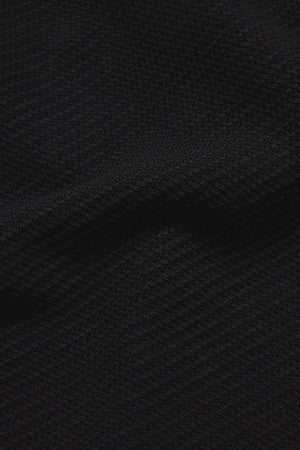 Textured Knitted Open Collar Polo Shirt in Black - TAILORED ATHLETE - USA