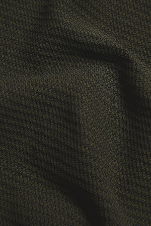 Textured Knitted Open Collar Polo Shirt in Dark Olive - TAILORED ATHLETE - USA