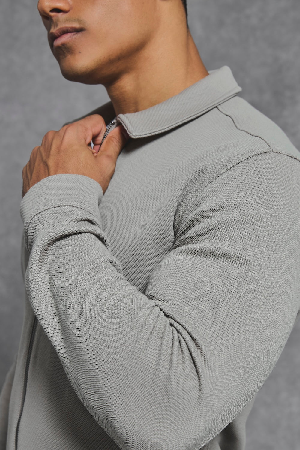 Textured Zip Through Shacket in Dark Stone - TAILORED ATHLETE - USA