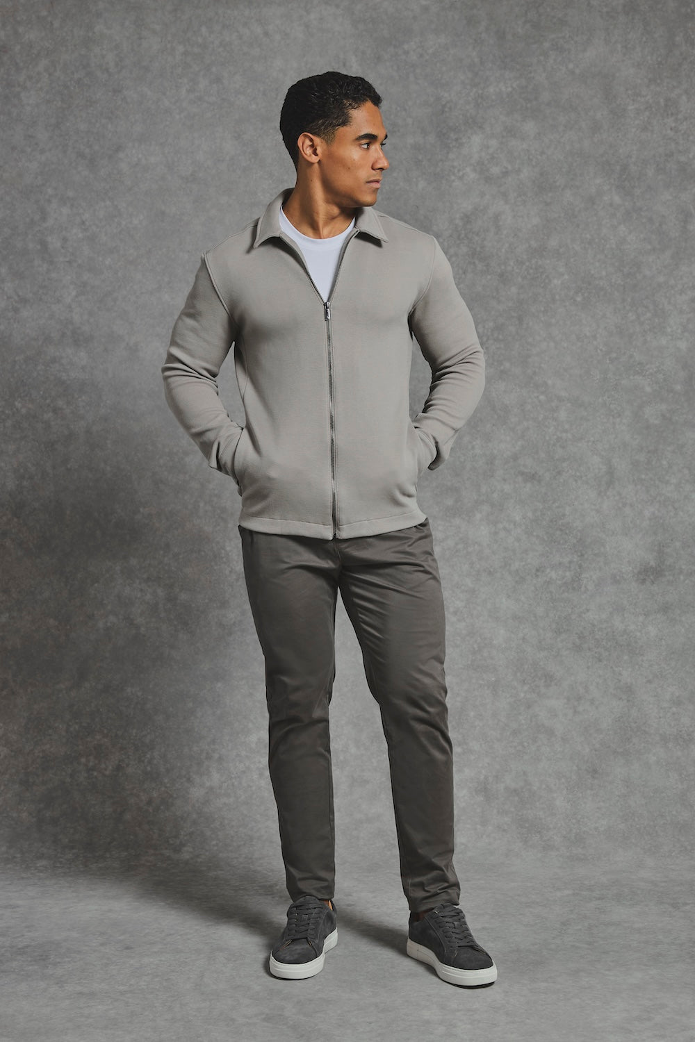 Textured Zip Through Shacket in Dark Stone - TAILORED ATHLETE - USA