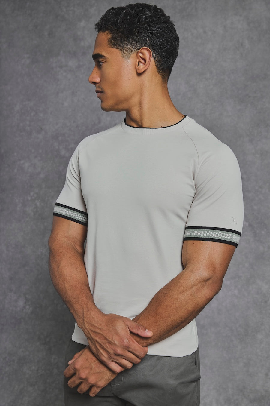 Tipped Fashion T-Shirt in Stone and Mushroom Tipping - TAILORED ATHLETE - USA
