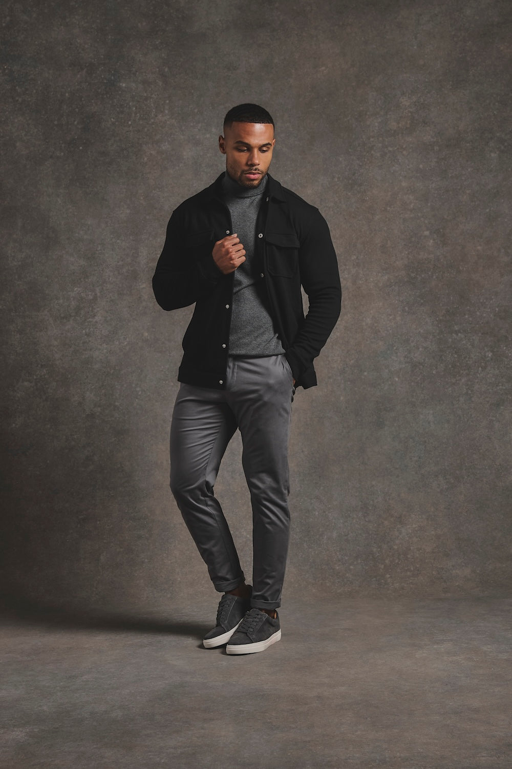 Twill Jersey Shacket in Black - TAILORED ATHLETE - USA