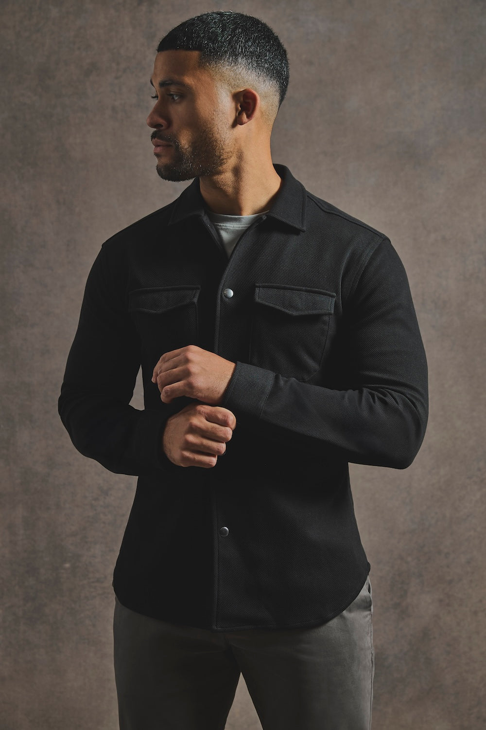 Twill Jersey Overshirt in Black - TAILORED ATHLETE - USA