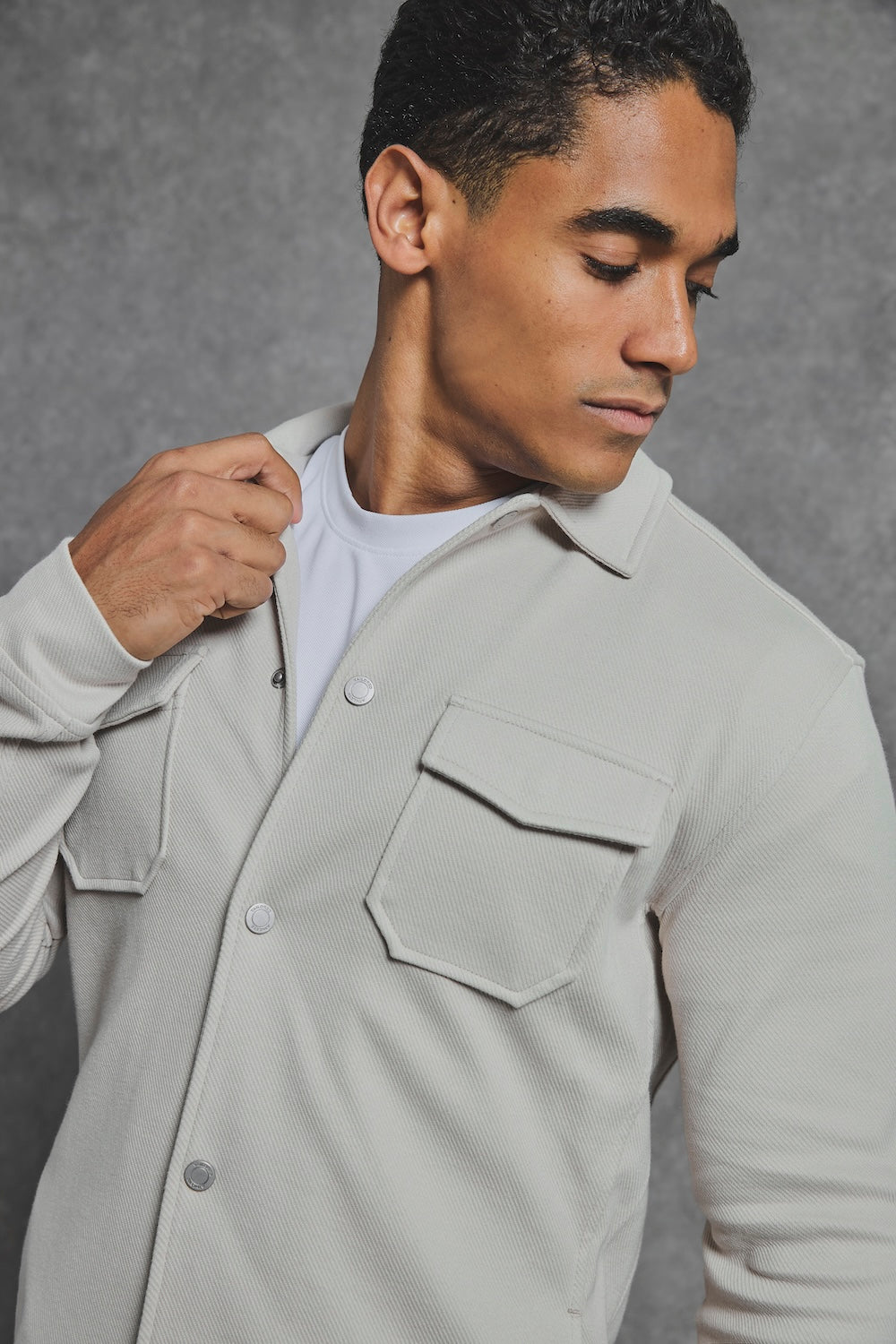 Twill Jersey Shacket in Stone - TAILORED ATHLETE - USA