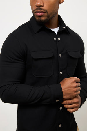 Woven Popper Overshirt in Black - TAILORED ATHLETE - USA