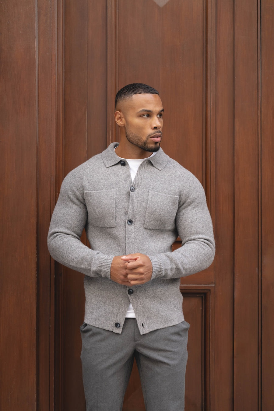 Wool Button Through Cardigan in Mid Grey Marl - TAILORED ATHLETE - USA