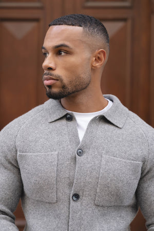Wool Button Through Cardigan in Mid Grey Marl - TAILORED ATHLETE - USA
