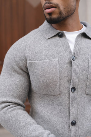 Wool Button Through Cardigan in Mid Grey Marl - TAILORED ATHLETE - USA