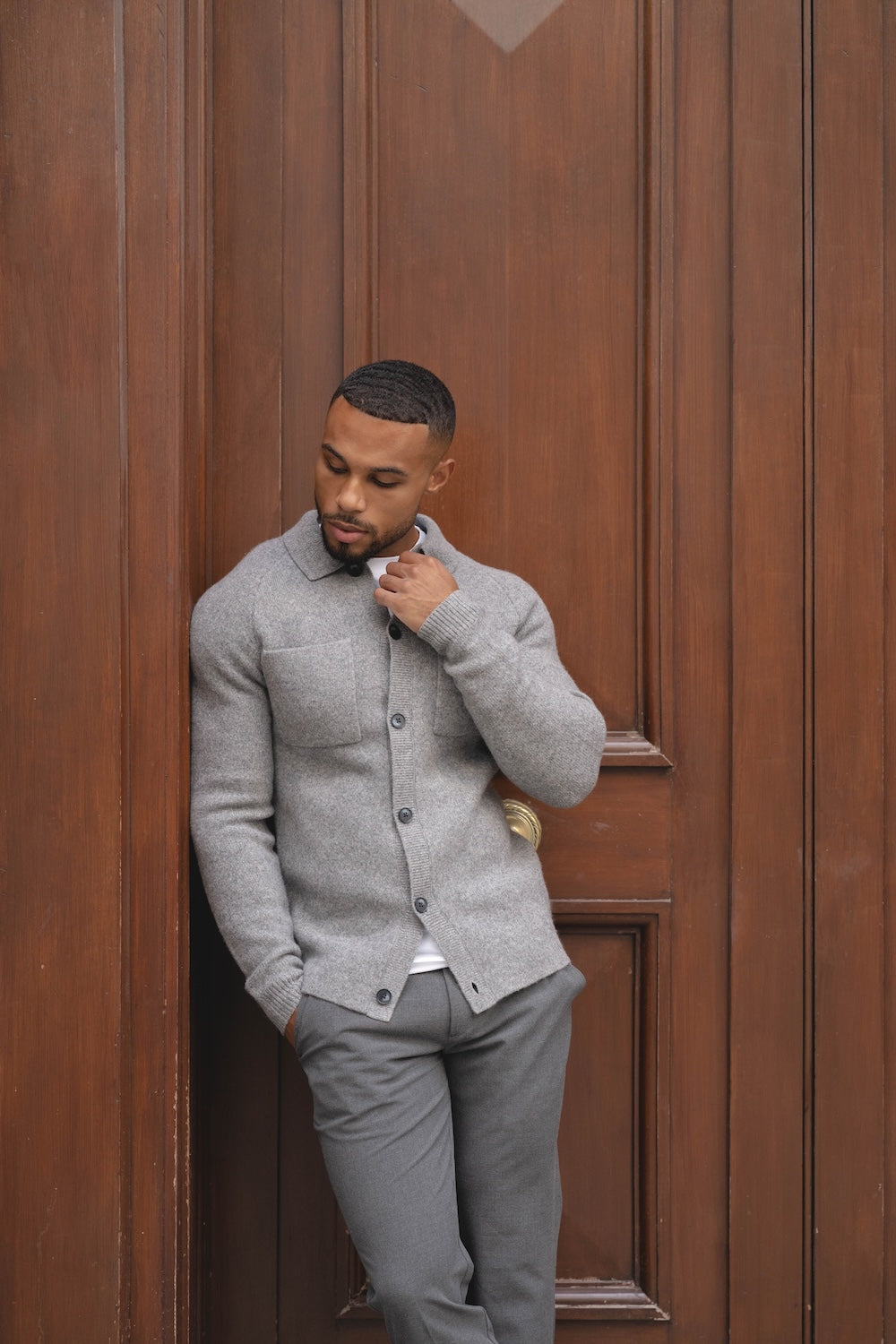 Wool Button Through Cardigan in Mid Grey Marl - TAILORED ATHLETE - USA