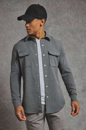 Woven Popper Overshirt in Grey Marl - TAILORED ATHLETE - USA