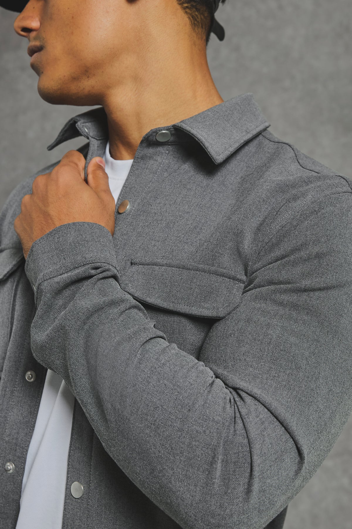 Woven Popper Overshirt in Grey Marl - TAILORED ATHLETE - USA