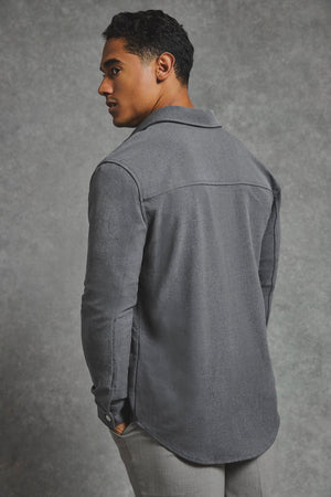 Woven Popper Overshirt in Grey Marl - TAILORED ATHLETE - USA