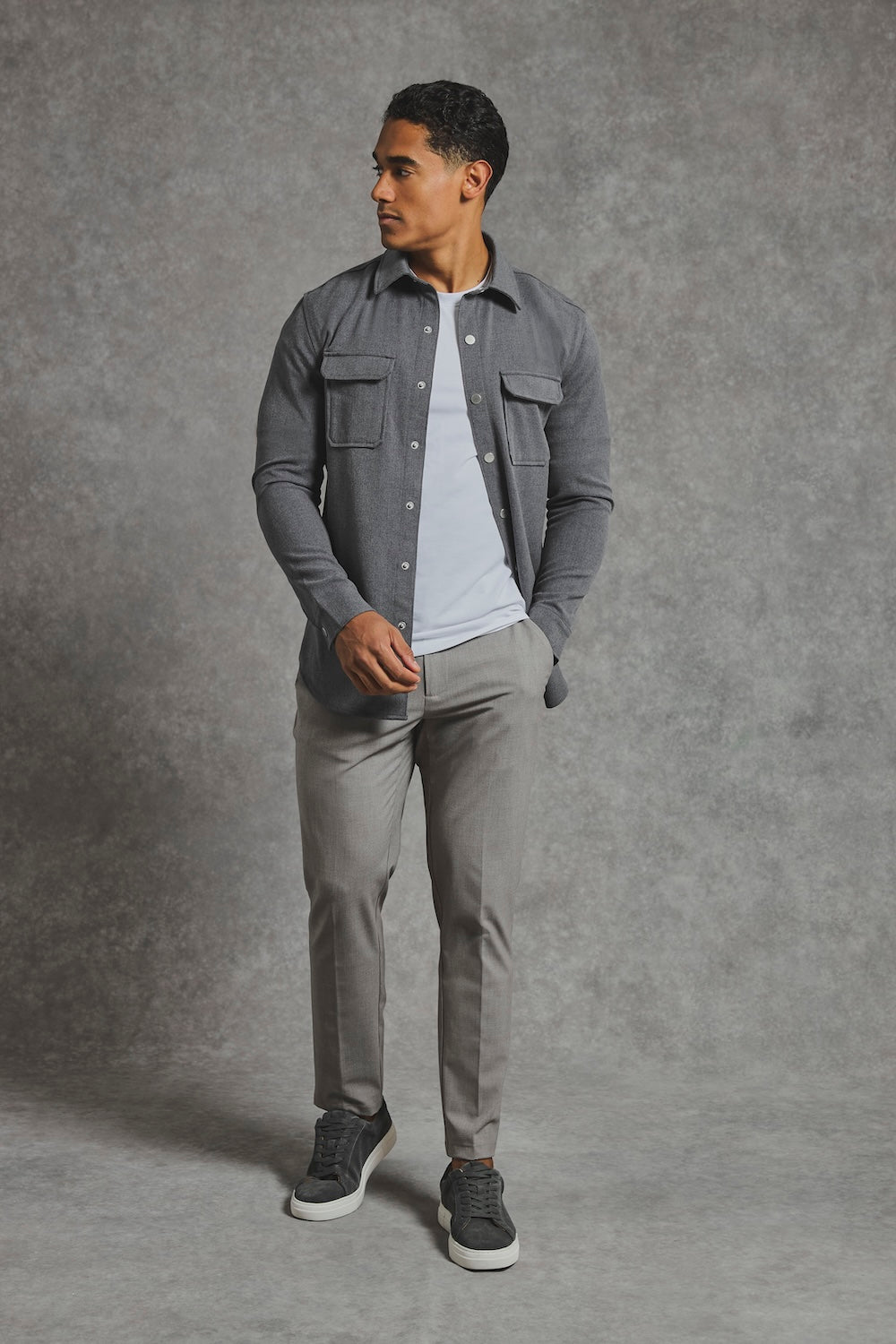 Woven Popper Overshirt in Grey Marl - TAILORED ATHLETE - USA