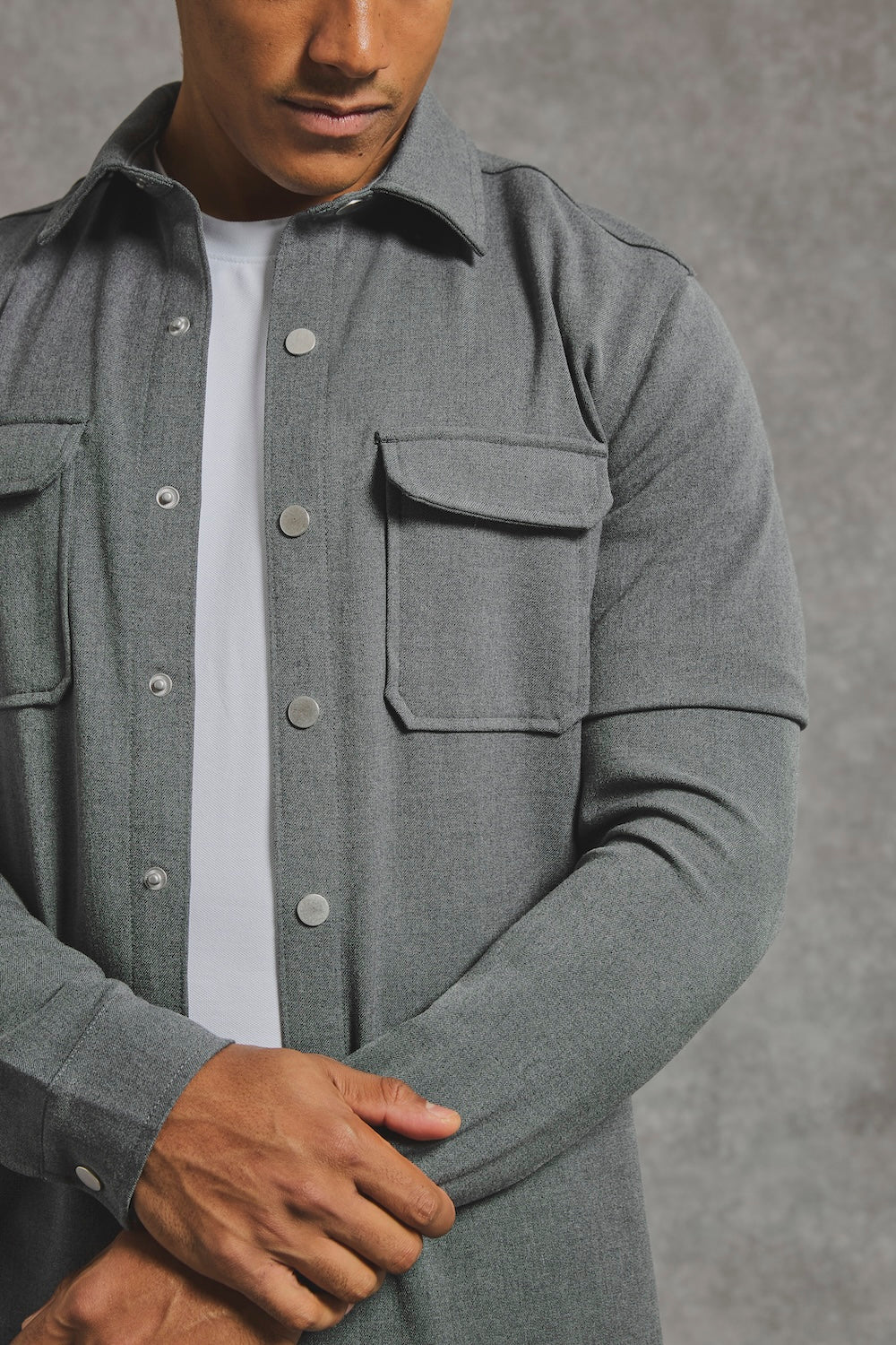 Woven Popper Overshirt in Grey Marl - TAILORED ATHLETE - USA